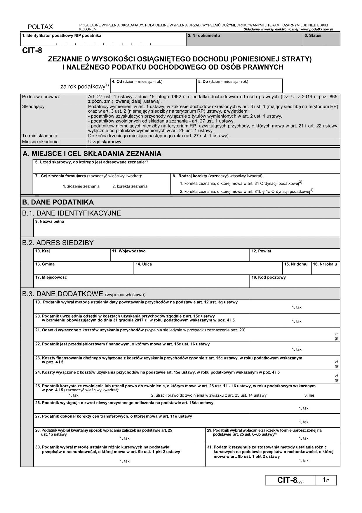 Wypełnij formularz deklaracji CIT-8 w fillup
